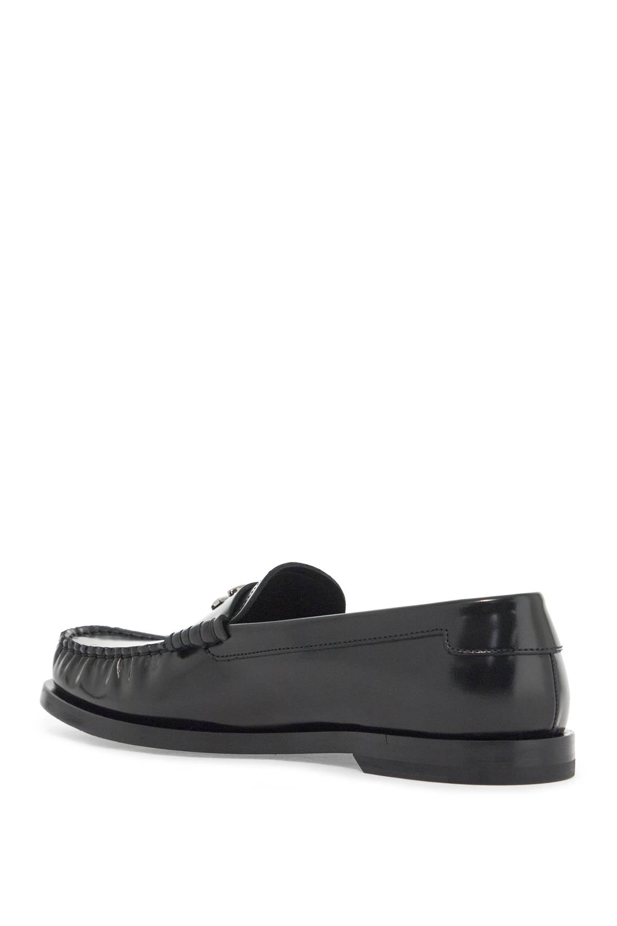 DOLCE & GABBANA Brushed Leather Loafers with Silver Logo - Women’s Casual Footwear