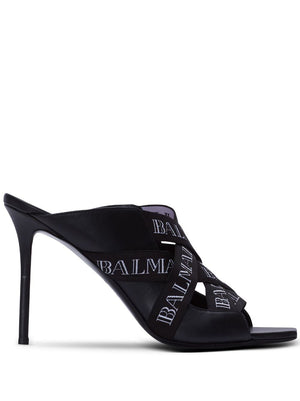 BALMAIN Luxurious Lamb Skin Noir Sandals