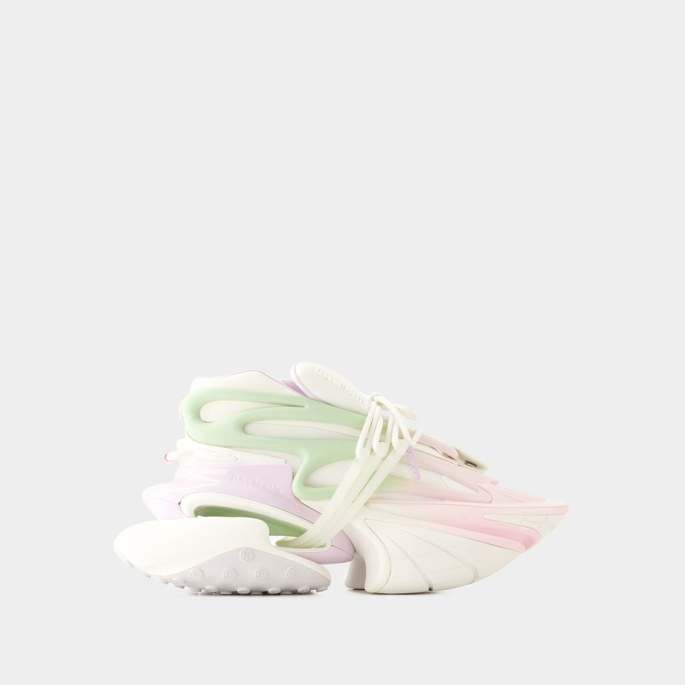 BALMAIN White Neoprene and Calfskin Low Top Sneakers for Women - SS24 Collection