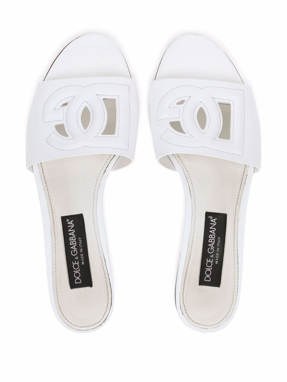 DOLCE & GABBANA Leather Embossed Logo Slide Sandals for Women - SS24 Collection