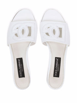 DOLCE & GABBANA Leather Embossed Logo Slide Sandals for Women - SS24 Collection