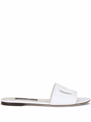 DOLCE & GABBANA Leather Embossed Logo Slide Sandals for Women - SS24 Collection