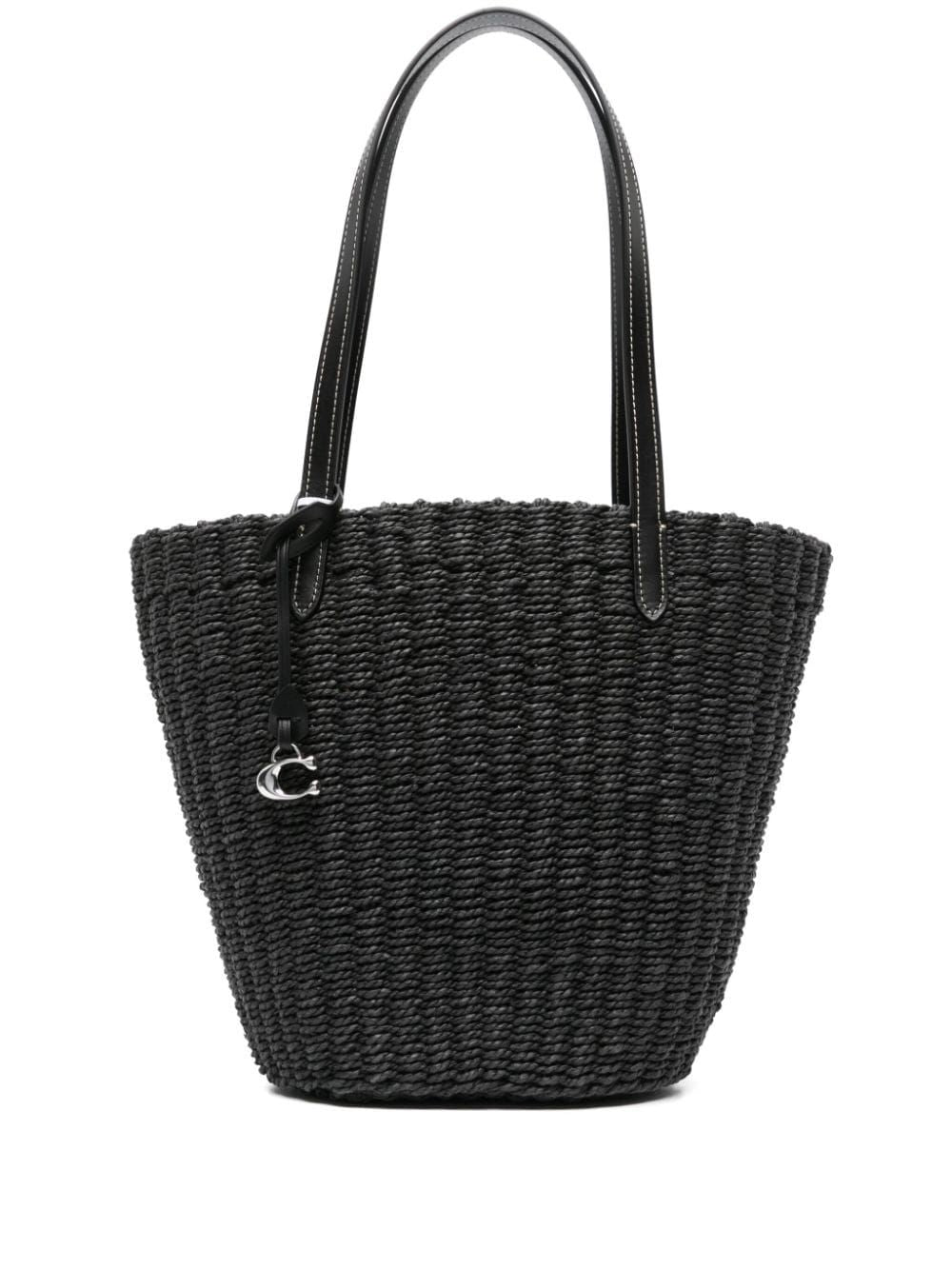 COACH Black Paper Straw Tote Handbag for Women - SS24 Collection