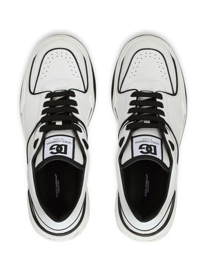 DOLCE & GABBANA NEW ROME Sneaker in White Calfskin with Black Trims for Men (FW23)