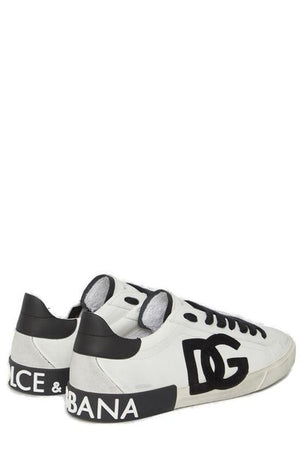 DOLCE & GABBANA Men's White and Black Used-Effect Trainer for FW24