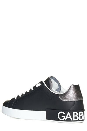 DOLCE & GABBANA Men's Leather Logo Low-Top Sneakers in Neroargent for FW23