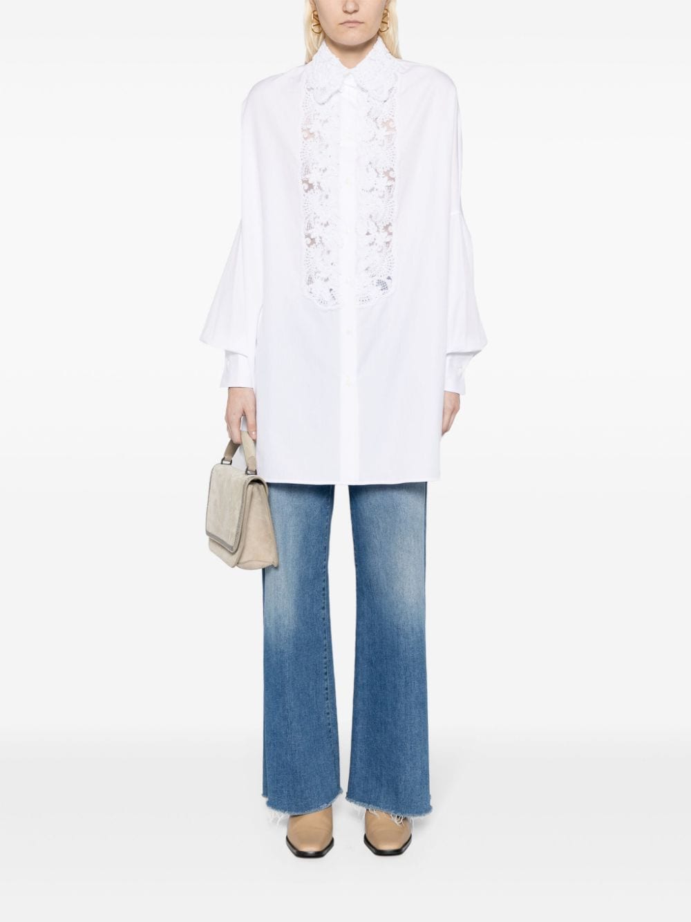 ERMANNO SCERVINO Women's White Oversized Floral-Lace Cotton Shirt