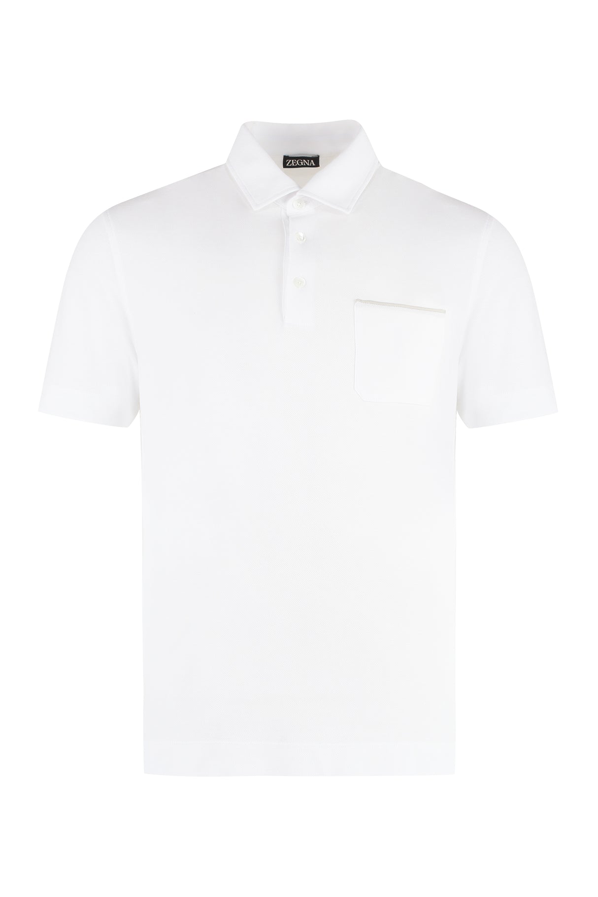 ZEGNA Men's Short Sleeve White Cotton Pique Polo Shirt with Hemline Side Slits