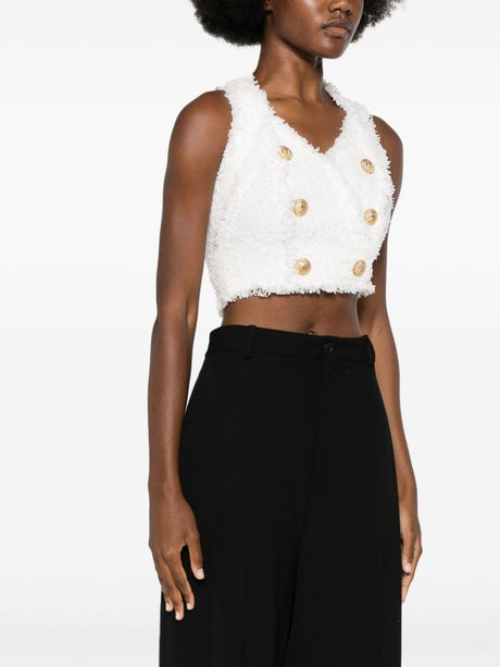 BALMAIN Elegant V-Neck Halter Cropped Top