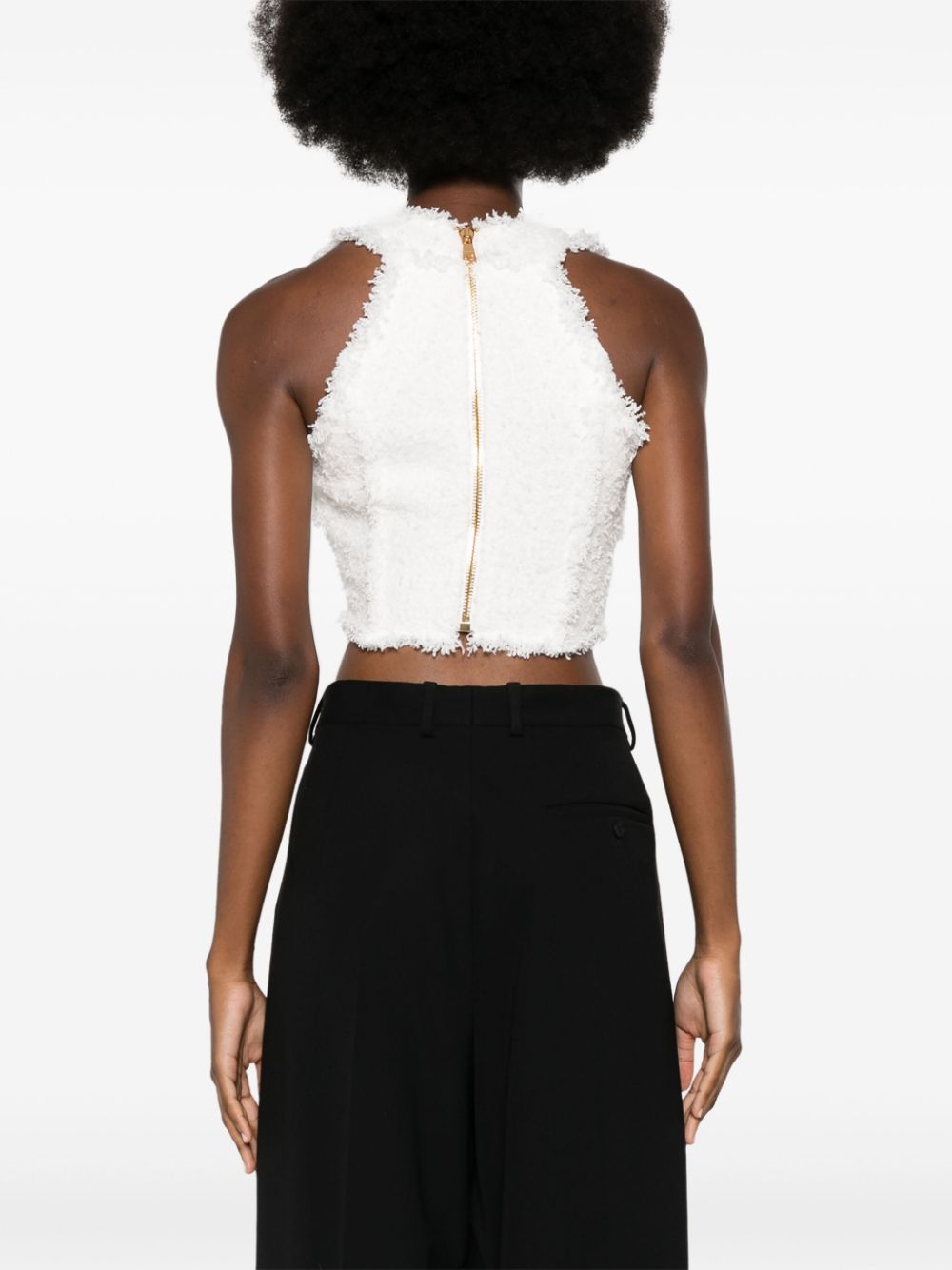 BALMAIN Elegant V-Neck Halter Cropped Top