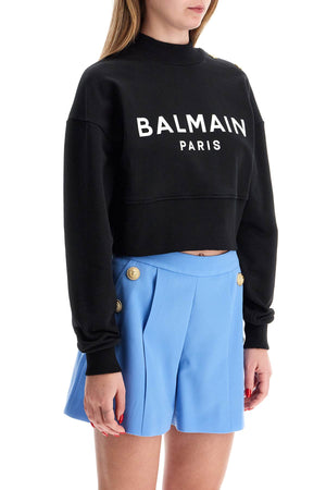 BALMAIN Chic Cropped Sweatshirt with Embellished Shoulder