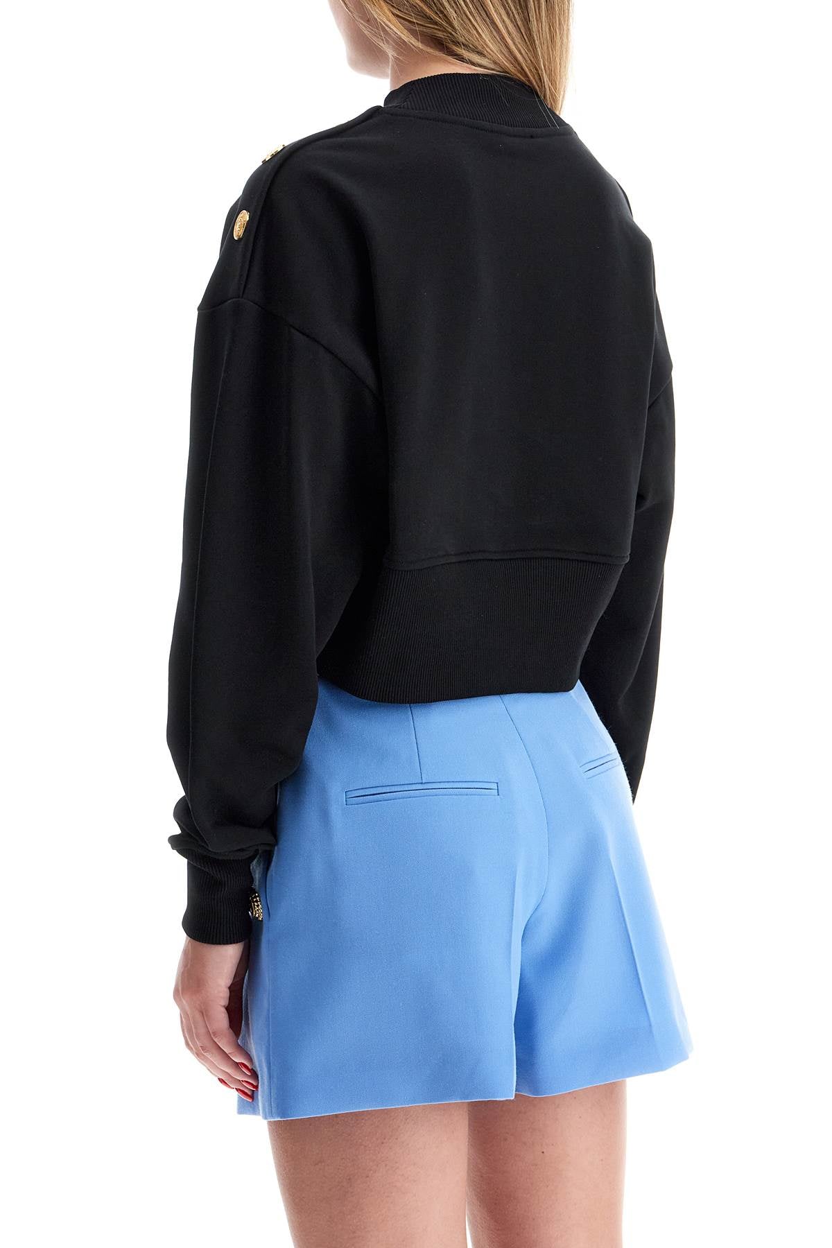 BALMAIN Chic Cropped Sweatshirt with Embellished Shoulder