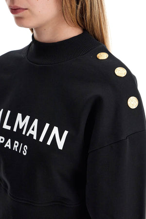 BALMAIN Chic Cropped Sweatshirt with Embellished Shoulder