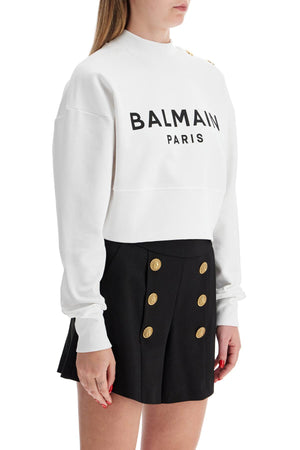 BALMAIN Chic Cropped Sweatshirt with Embellished Shoulder