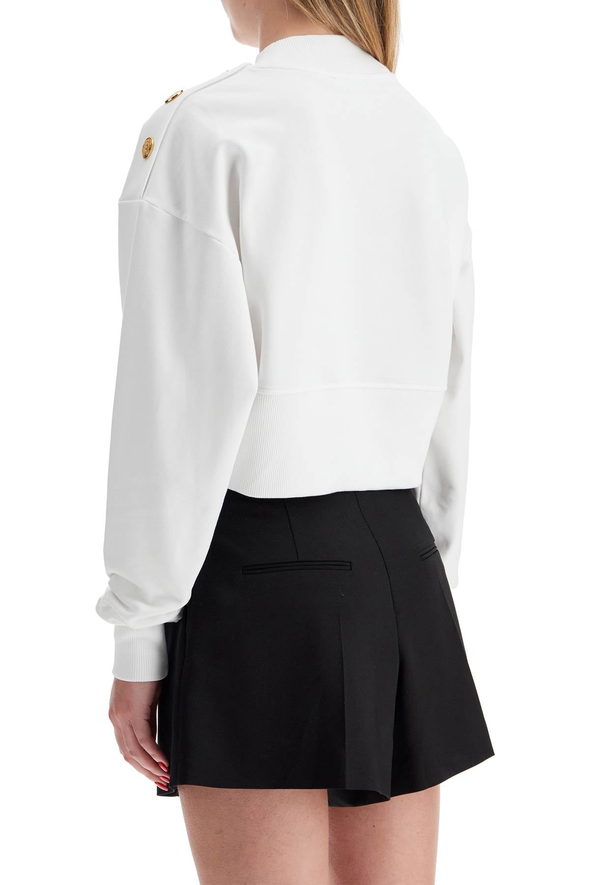 BALMAIN Chic Cropped Sweatshirt with Embellished Shoulder