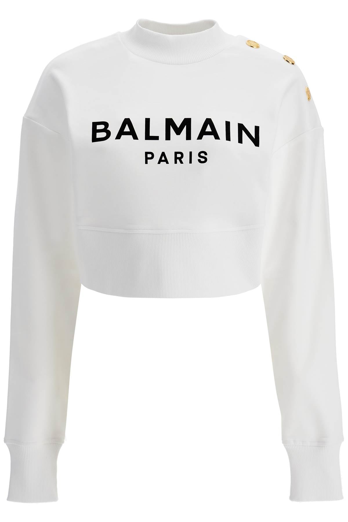 BALMAIN Chic Cropped Sweatshirt with Embellished Shoulder