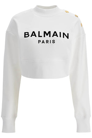 BALMAIN Chic Cropped Sweatshirt with Embellished Shoulder