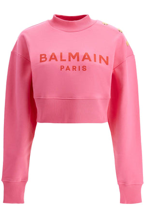 BALMAIN Chic Cropped Sweatshirt with Embellished Shoulder