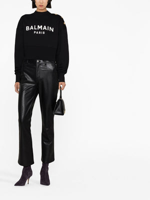 BALMAIN Chic Cropped Organic Cotton Sweatshirt