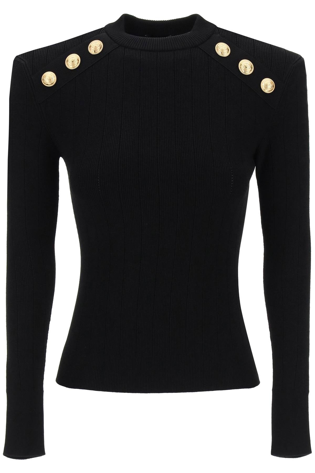 BALMAIN Elegant Crew-Neck Sweater with Gold-Tone Buttons