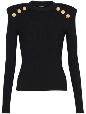 BALMAIN Elegant Buttoned Black Knit Pullover