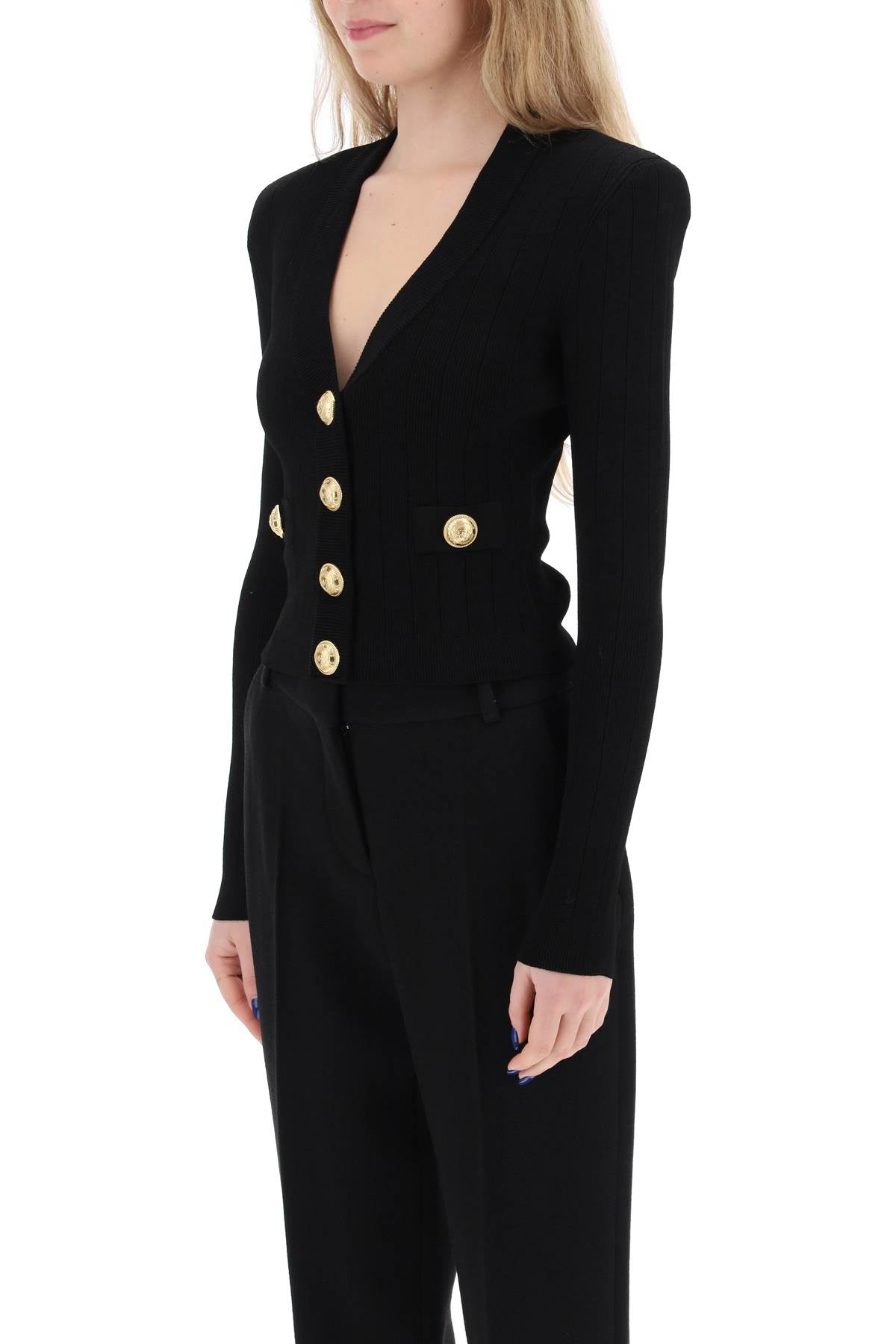 BALMAIN Structured Shoulder V-Neck Cardigan