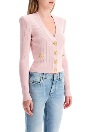 BALMAIN Structured Shoulder V-Neck Cardigan