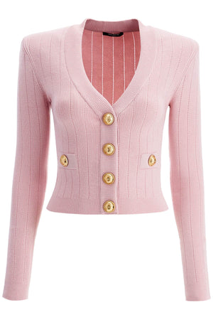 BALMAIN Structured Shoulder V-Neck Cardigan