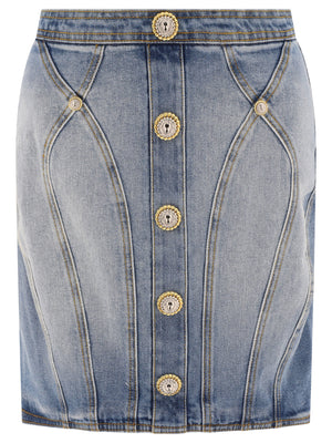 BALMAIN Trendy Buttoned Mini Denim Skirt