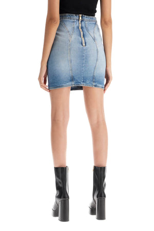 BALMAIN Chic Denim Mini Skirt with Embellished Lion Buttons