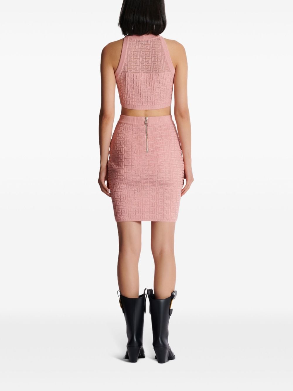 BALMAIN Glittering Pink Monogram Mini Skirt