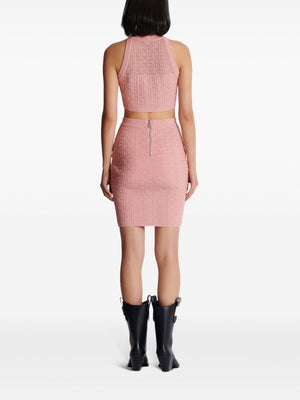 BALMAIN Glittering Pink Monogram Mini Skirt