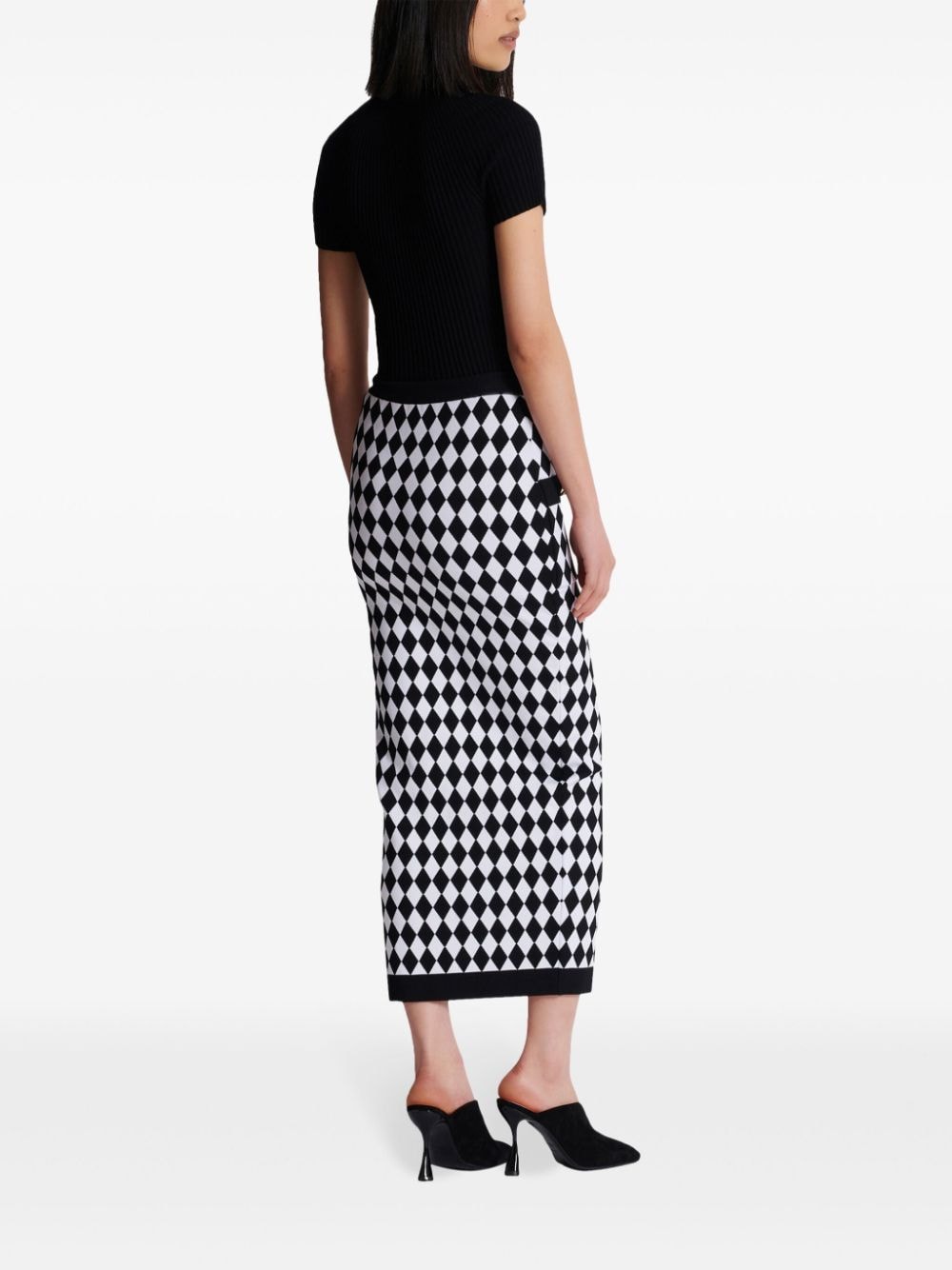 BALMAIN Chic Diamond-Pattern Buttoned Midi Skirt