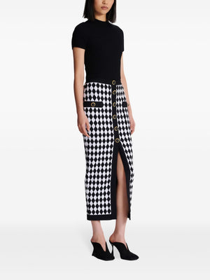 BALMAIN Chic Diamond-Pattern Buttoned Midi Skirt