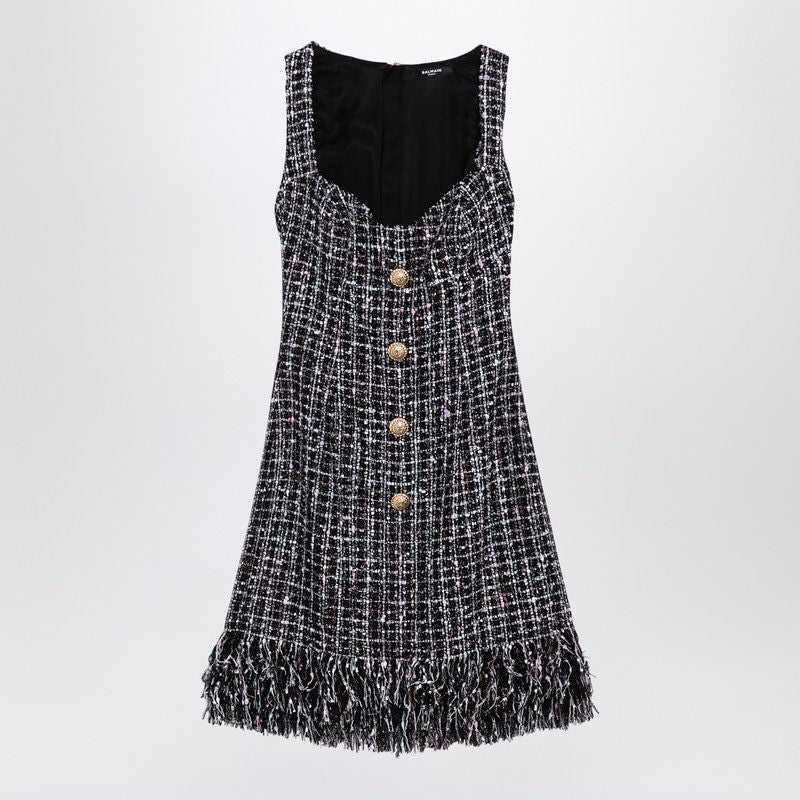 BALMAIN Elegant Tweed Mini Dress with Decorative Buttons