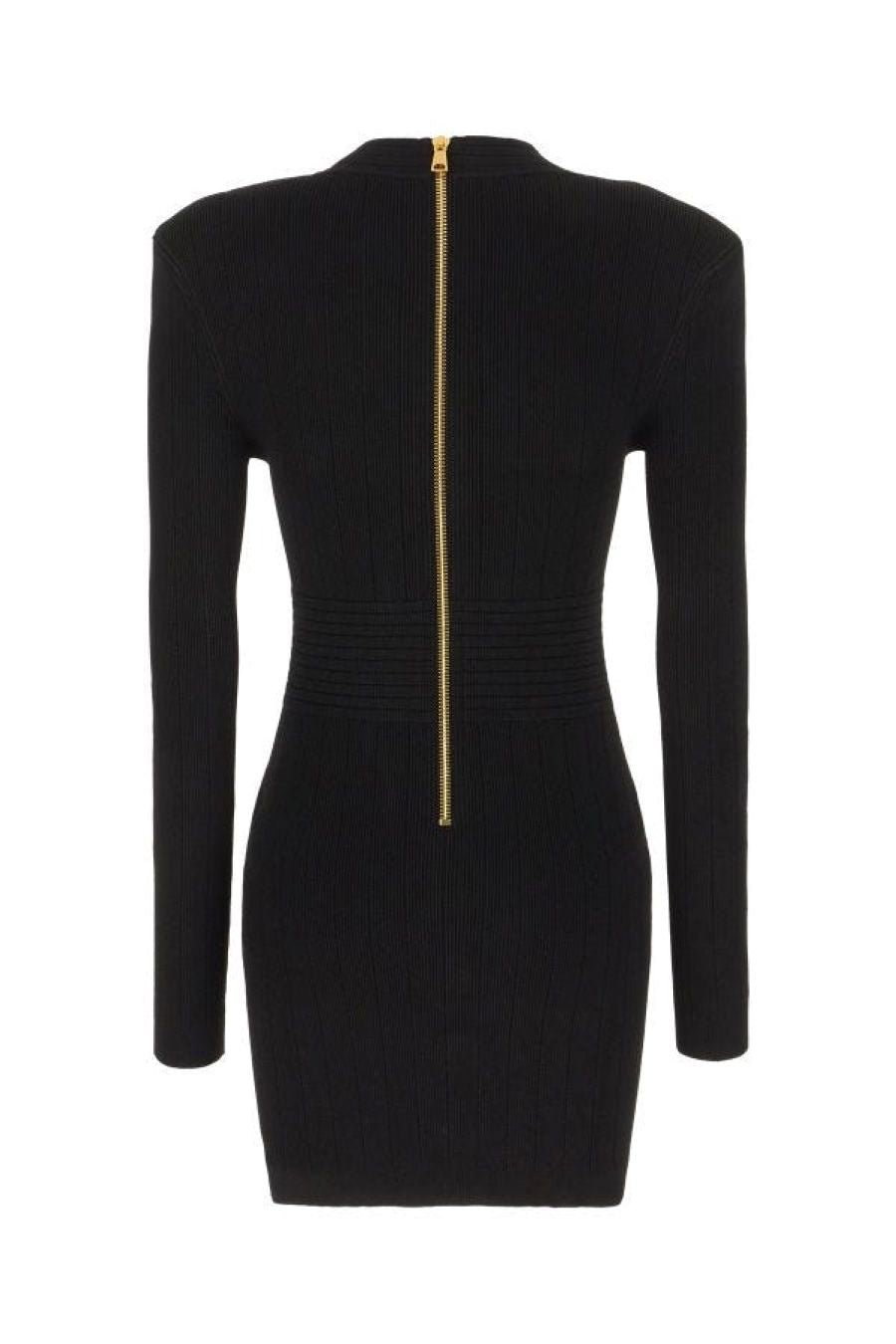 BALMAIN Chic Viscose Knit Mini Dress with Padded Shoulders