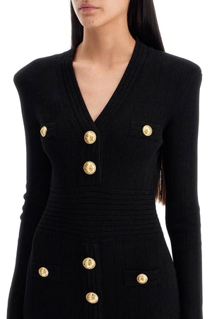 BALMAIN Chic Viscose Knit Mini Dress with Padded Shoulders