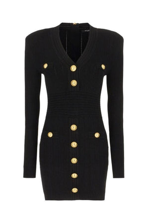 BALMAIN Chic Viscose Knit Mini Dress with Padded Shoulders