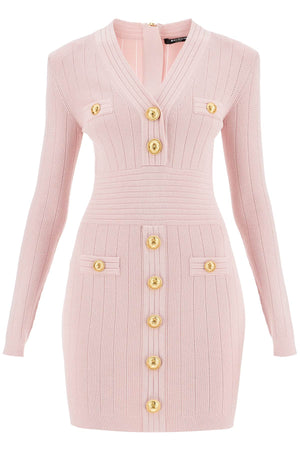 BALMAIN Chic Viscose Knit Mini Dress with Padded Shoulders