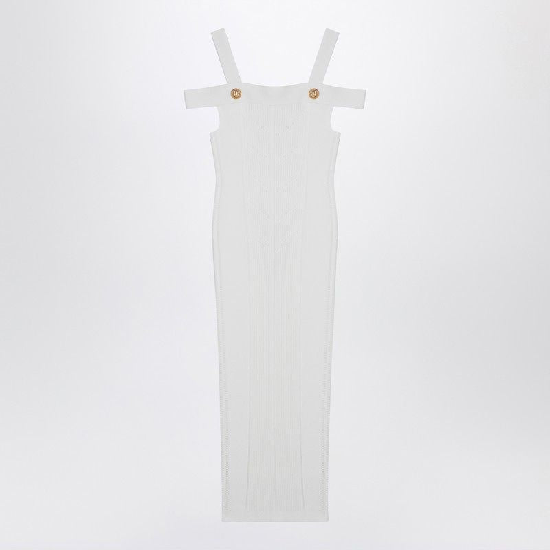 BALMAIN Elegant White Double-Strap Midi Dress