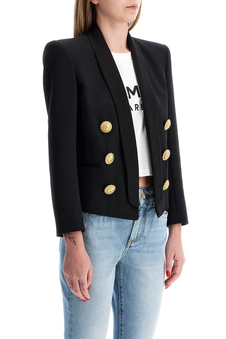 BALMAIN Elegant Mini Spencer Jacket with Golden Lion Buttons