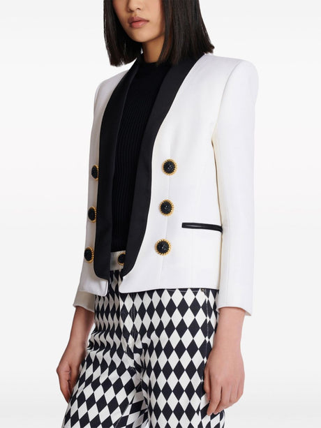 BALMAIN Elegant 6-Button Mini White Jacket with Black Lapel