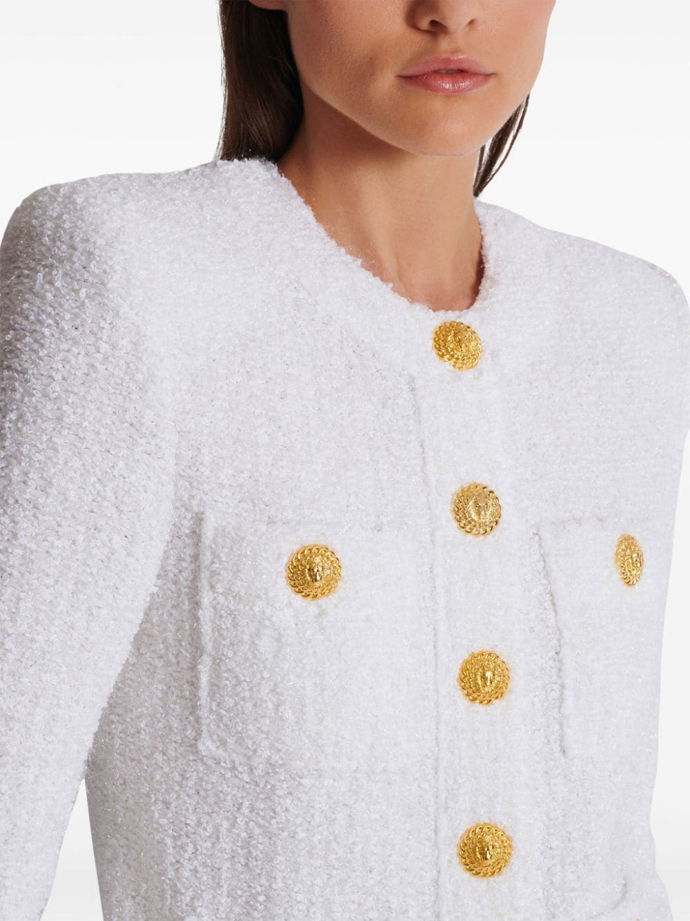 BALMAIN Chic White Tweed Short Jacket