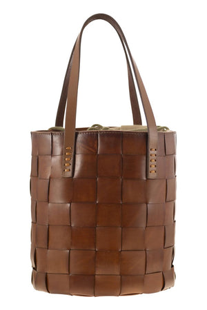 DRAGON Classic Woven Leather Round Bucket Handbag - 24x30x24 cm