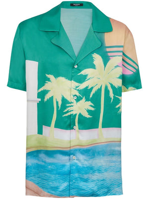 BALMAIN Tropical Escape Palm Print Pajama Shirt