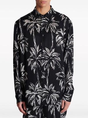 BALMAIN Men's Satin Palm Print Button-Up Shirt