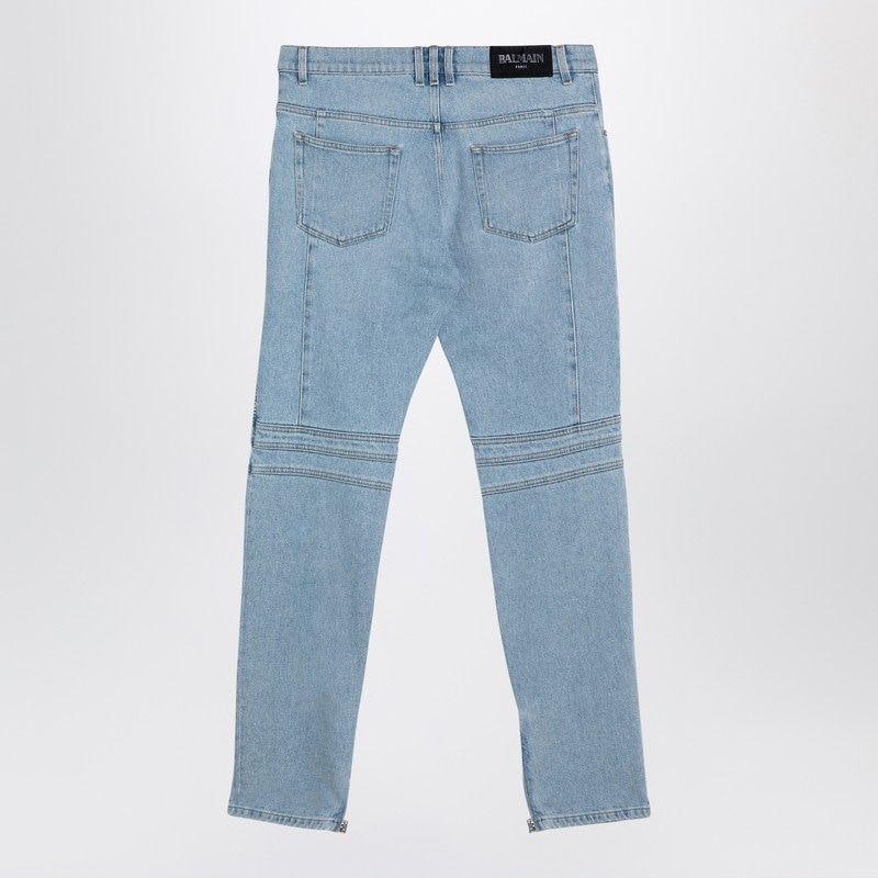 BALMAIN Light Blue Slim Fit Denim Biker Jeans