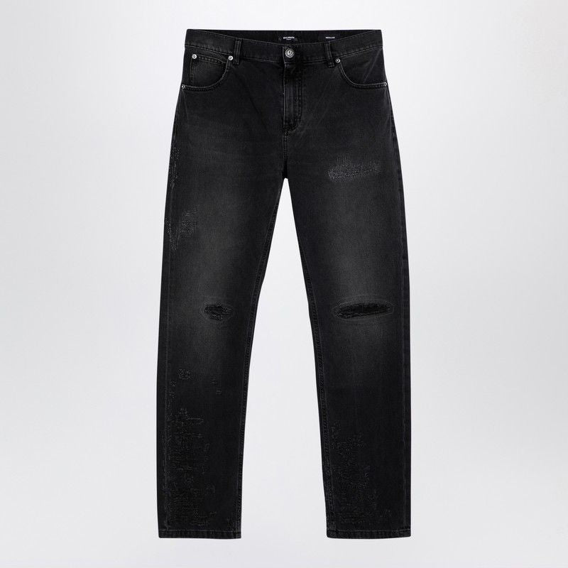 BALMAIN Urban Distressed Black Denim Jeans