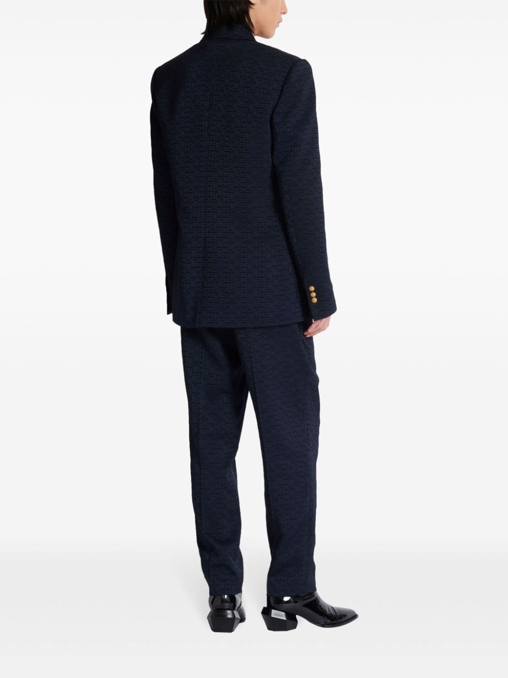 BALMAIN Elegant Navy Monogram Satin Blazer