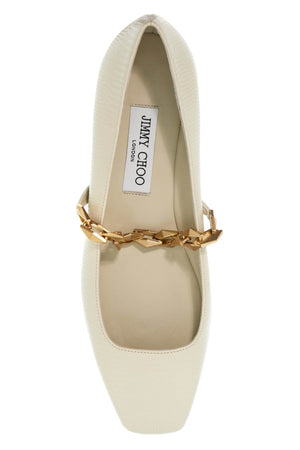 JIMMY CHOO Lizard-Embossed Leather Diamond Tilda Ballerina Flats